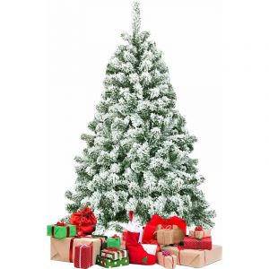 Arbre de Noël Enneigé, Arbre de Noël Artificiel 140CM avec 400 Branches Aiguilles en PVC, Support Métallique Solide et Pliable