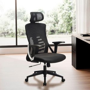 M&S Fauteuil de bureau réglable à roulettes 65x65x113/123 cm en tissu noir
