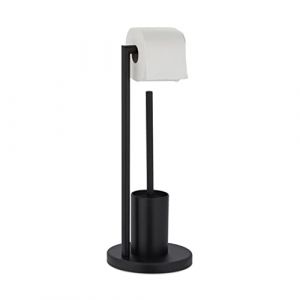 Relaxdays Serviteur WC, Non Fixe, Support pour Papier Toilette, Brosse et Porte-Brosse, H x D : 53 x 20,5 cm, Noir