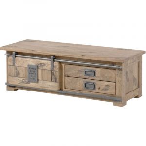 Banc de vestibule en bois de manguier 120x45x40, vernis beige, railway 3011