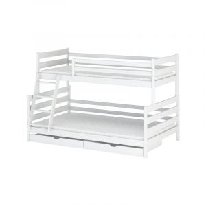 Lit Superposé fanny 90x200/120x200 Blanc - blanc Livré avec le sommiers et tiroir.