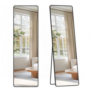 Songmics Miroir sur Pied - 150x40 cm - Verre Trempé - Cadre Aluminium - Noir dencre