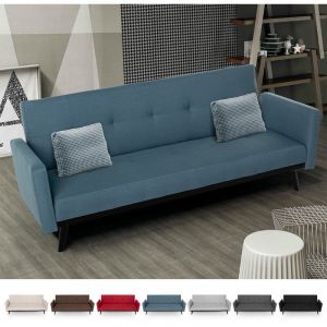 Modus Sof&agrave; Canap&eacute; lit 3 places convertible clic clac en tissu design nordique Tul, Couleur: Bleu