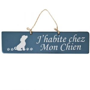 R&eacute;tro Qualiart Plaque d&eacute;corative en bois p&eacute;trole j'habite chez mon chien