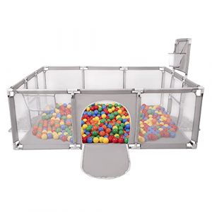Selonis Parc Bébé Avec 900 Balles Plastiques Aire De Jeu Pliable Basket Football, Gris: Jaune/Vert/Bleu/Rouge/Orange