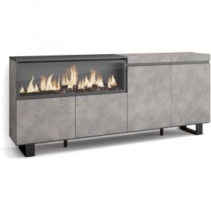 Buffet salon et cuisine, Meuble de Rangement, Commode, 210, 4 Portes, Cheminée électrique xxl, Design industriel, Style moderne, Gris Ciment - Skraut