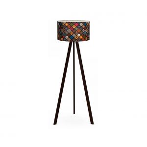 Cotecosy Lampadaire tr&eacute;pied Tympanum 140cm Tissu Motif Rhombe mandale Multicolore et Bois Noir - Multicolore
