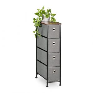 Relaxdays Commode étroite, 4 tiroirs, Style Industriel, Petit Meuble, Salon, Chambre, HLP : 76 x 20 x 48 cm, Marron/Gris