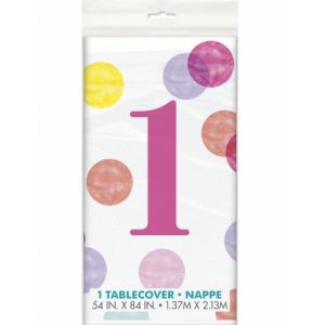 Nappe plastique 1 an pink dots