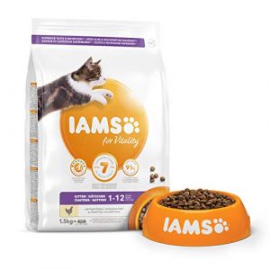 IAMS Vitality Croquettes - Poulet frais - Croissance et vitalit&eacute; - Pour chatons - Sac refermable de 1,5 kg