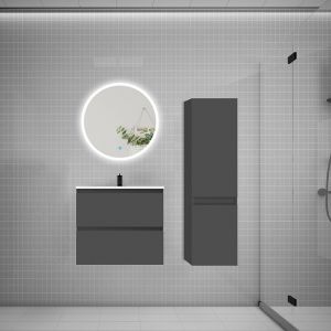 AICA Sanitaire AICA Ensemble meuble vasque L.60cm 2 tiroirs + lavabo + LED miroir rond 60cm + colonne B,anthracite
