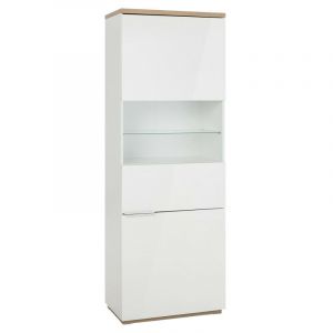 Vitrine réversible décor chêne texturé et blanc laqué - VERONICA