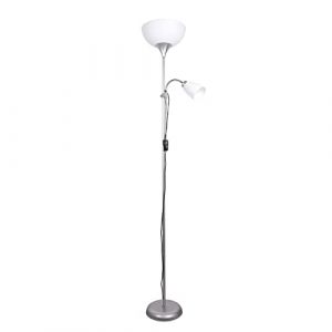 BEL AIR HOME - Lampadaire VARESE 178cm - Douilles E27 E14 - Bras de Lecture Orientable - Pour Salon et Bureau - Design Moderne et Fonctionnel - Argent, M&eacute;tal