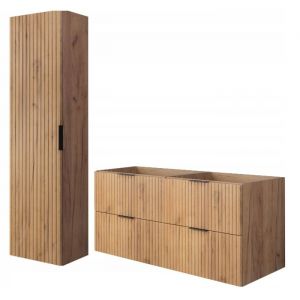 Rodan Ensemble de meubles de salle de bains - Ch&ecirc;ne brun mat - Craft 120/57/46 cm & 35/136/27 cm Meubles sous-vasque, meubles de salle de bains,