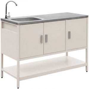 Cuisine d'ext&eacute;rieure en acier beige avec &eacute;vier L120cm