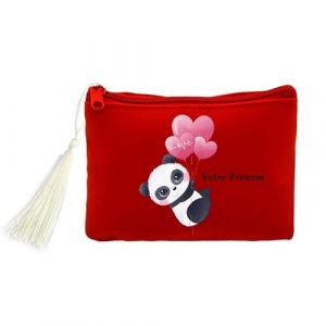 Image de Porte monnaie et porte cles rouge Taperso avec motif panda et ballon personnalisable