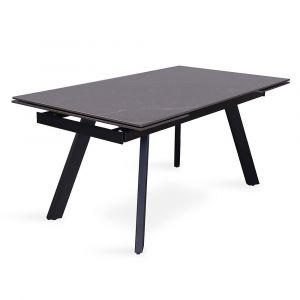 Table à manger extensible pour 10 personnes avec plateau en pierre noire collection LAROS. Structure en métal.