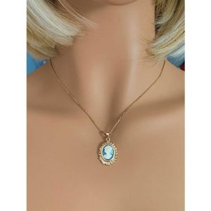 Collier - Cam&eacute;e - Bleu - Plaqu&eacute; Or 18 Carats - 45 Cm - Femme