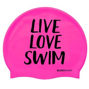 Buddyswim Bonnet Natation Live Love Swim Silicone One Size Pink