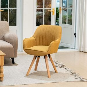 Meubles Cosy Fauteuil Rotatif Tissu Jaune Et Pied En Bois De Hêtre,Style Scandinave,Pour Salon,Chambre,Salle À Manger,Balcony