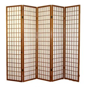 Image de Pegane Paravent Shoji bois brun de 5 pans -