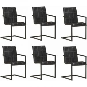 VidaXL Chaises de salle ? manger cantilever 6 pcs Noir Cuir v?ritable