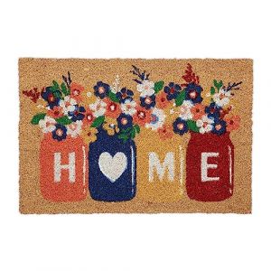 Relaxdays Paillasson, Inscription Home, Fibres de Coco, antid&eacute;rapant, Design Floral, HLP : 2 x 60 x 40 cm, Multicolore