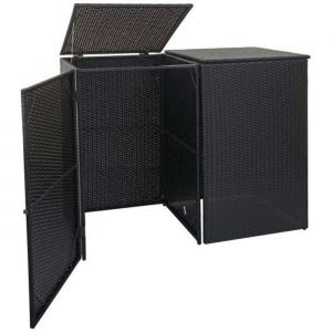 D&eacute;coshop26 Abri de poubelles ext&eacute;rieur conteneurs &agrave; ordures avec couvercle jusqu'&agrave; 2 bacs en polyrotin 2x120l noir - noir