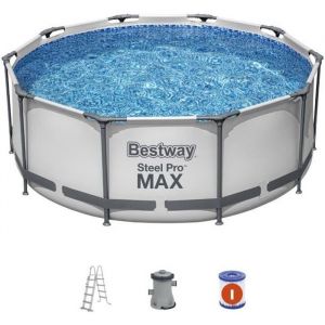 Bestway Piscine Démontable Hors Sol Tubulaire Steel Pro Maz 305x100 cm avec Échelle 76x119x163 cm Épurateur à Cartouche 1.249 L/H