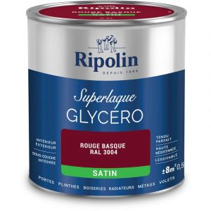 Ripolin Peinture Laque Glycéro Intérieure/Extérieure - Boiseries et Structures Métalliques - Résistance Accrue - Durabilité Remarquable - Rouge Basque Ral 3004 - Satin - 0,5L