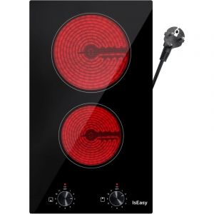 Iseasy - Table de Cuisson Vitroc&eacute;ramique 2 Foyers, Plaque Vitroc&eacute;ramique 2 Foyers 3200W - Encastrable, Bouton de contr&ocirc;le