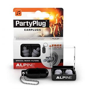 Image de Alpine PartyPlug Bouchons d'Oreille Protection Auditive pour f&ecirc;tes, musique, festivals et concerts - Boules Quies avec porte-cl&eacute;s gratuit - Hypoallerg&eacute;nique et R&eacute;utilisables - Argent&eacute;