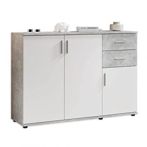 Emob Stella Trading BOBBY Commode D&rsquo;aspect B&eacute;ton, Blanc, Buffet Bas Moderne, Beaucoup D&rsquo;espace De Rangement Pour Votre Pi&egrave;ce &Agrave; Vivre, 120 x 82 x 35 cm (L/H/P)