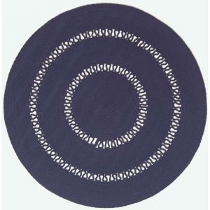 HOMESCAPES Tapis rond tiss&eacute; &agrave; plat en coton ajour&eacute; Bleu marine, 120 cm - Bleu Marine