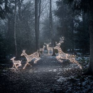Lights4Fun Famille de Rennes de Noël Harlow en Rotin à LED Bicolore
