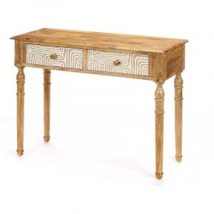 Giftdecor - Meuble d'Entrée avec 2 Tiroirs Blanc Marron Bois de manguier 98 x 77 x 42 cm Courbe