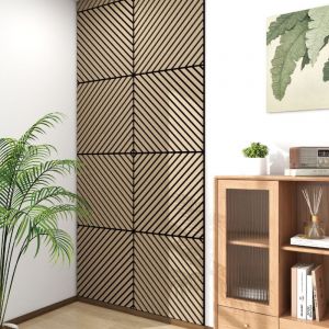 Lot de 12 panneaux acoustiques Vang à lamelles en diagonale 4,32 m² effet noyer, clair NEU.HOLZ
