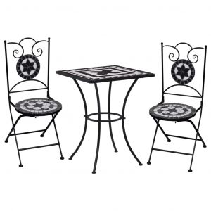 Image de VidaXL Meuble de bistro mosaïque 3pcs Carreaux céramiques Noir/blanc