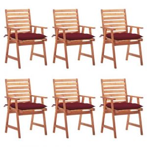 Image de VidaXL Chaises à dîner d'extérieur 6 pcs avec coussins Acacia massif Rouge bordeaux