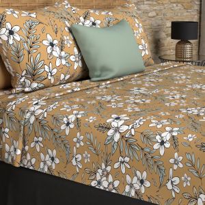 Soleil d'Ocre Manon Parure de draps Coton 57 Fils, Camel, par - 240 x 300 cm - Taupe