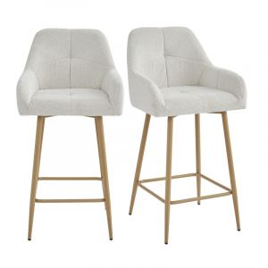 Lea-fauteuil de bar en tissu ikon coloris lin et m&eacute;tal ch&ecirc;ne (x2)