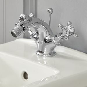 Image de Hudson Reed Mélangeur bidet rétro à commandes croisillons – Chromé et blanc – Elizabeth