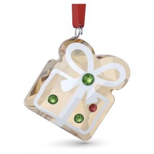 Swarovski Décoration Cadeau de Pain D'Épice Holiday Cheers Ornée de Cristaux Verts et Rouges Suspendue à Un Ruban Rouge