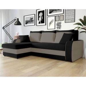 Valos - canapé d'angle réversible - 4 places - convertible avec coffre - en velours - noir / gris - Noir / Gris
