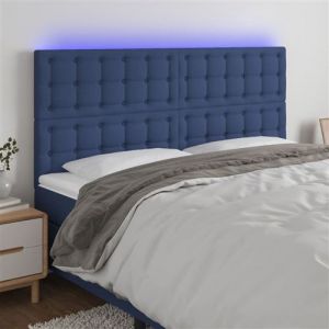 VidaXL Tête de Lit à LED Meuble de Chambre à Coucher Accessoire de Lit Double Tête de Cadre de Lit Intérieur Bleu 180x5x118/128 cm Tissu