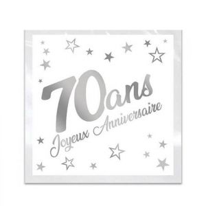 Serviette de table anniversaire 70 ans blanche et argentée métallisée (x24) REF/STAM07A