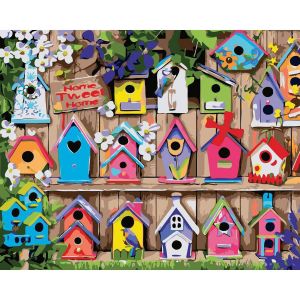 Figured'Art Peinture par Num&eacute;ro Adulte avec Cadre Cabanes &agrave; oiseaux - Activit&eacute; Manuelle Kit de Loisir Cr&eacute;atif DIY Num&eacute;ro d'Art Complet - 40x50cm toile tendue sur ch&acirc;ssis