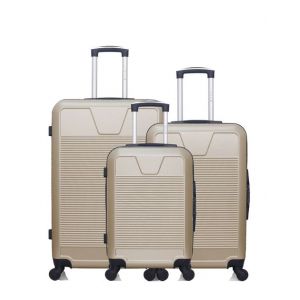 WAVE Lot de 3 valises grand format, weekend et cabine ABS SELENGA Beige