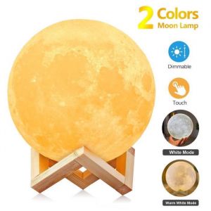 Lampe Lune 3D 8CM 2 Couleurs Veilleuse LED USB Rechargeable Veilleuse Lune pour Chambre Cadeau Noël