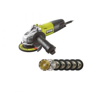 Image de Ryobi Pack meuleuse d'angle 800W 125mm - 7 disque diamant et à tronçonner 125 mm